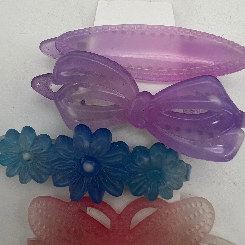 Vtg Plastic Baby Barrettes Lot of 9 80s 90s butterfly flowers bows alt retro